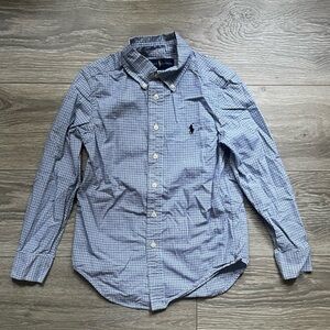 Ralph Lauren Boys Blue Plaid Long Sleeve Preppy Casual Button Down Shirt Size 8